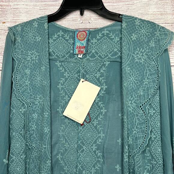 Johnny Was Open Eyelet Hooded Light Jacket Cover Up Size Small New - Picture 3 of 13